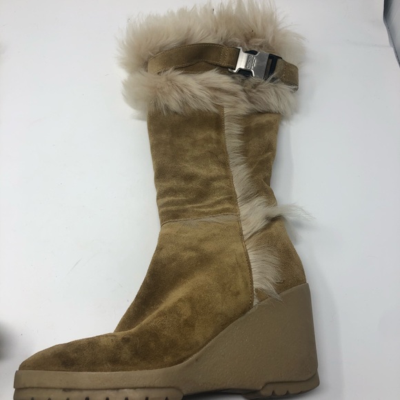 NWOT Coach Suede Fur Trim Wedge Boots size 6 - Picture 4 of 8